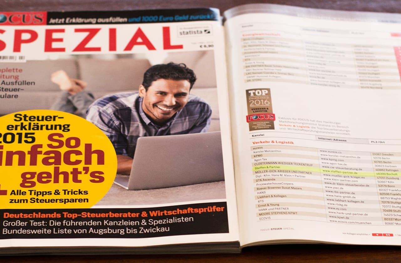 Steffen & Partner ist eine Top-Steuerkanzlei 2016  <br><small>(Focus Spezial)</small>