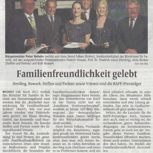 "Familienfreundlichkeit gelebt" Beitrag zur Bocholter Auszeichnung für Familienfreundlichkeit